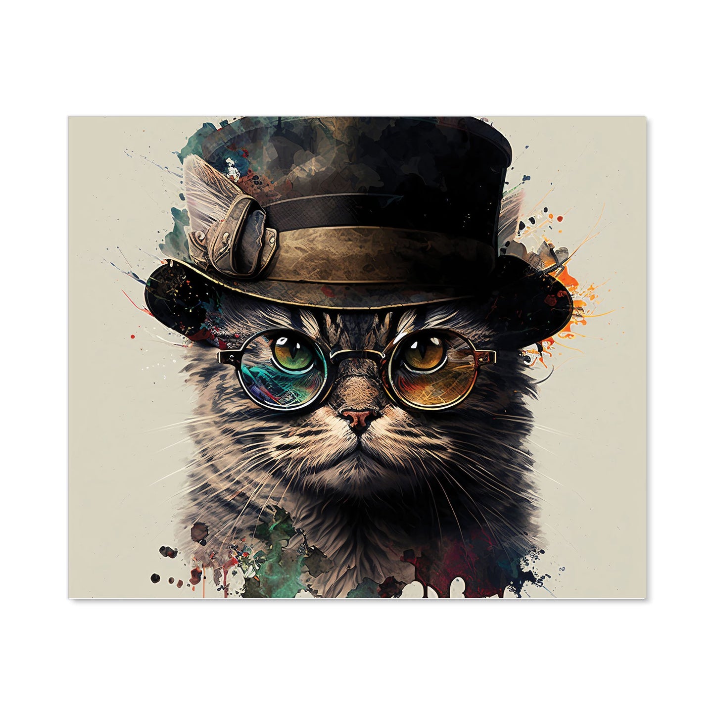 Cat With Glasses And Hat Splashart Kitchen Splashback