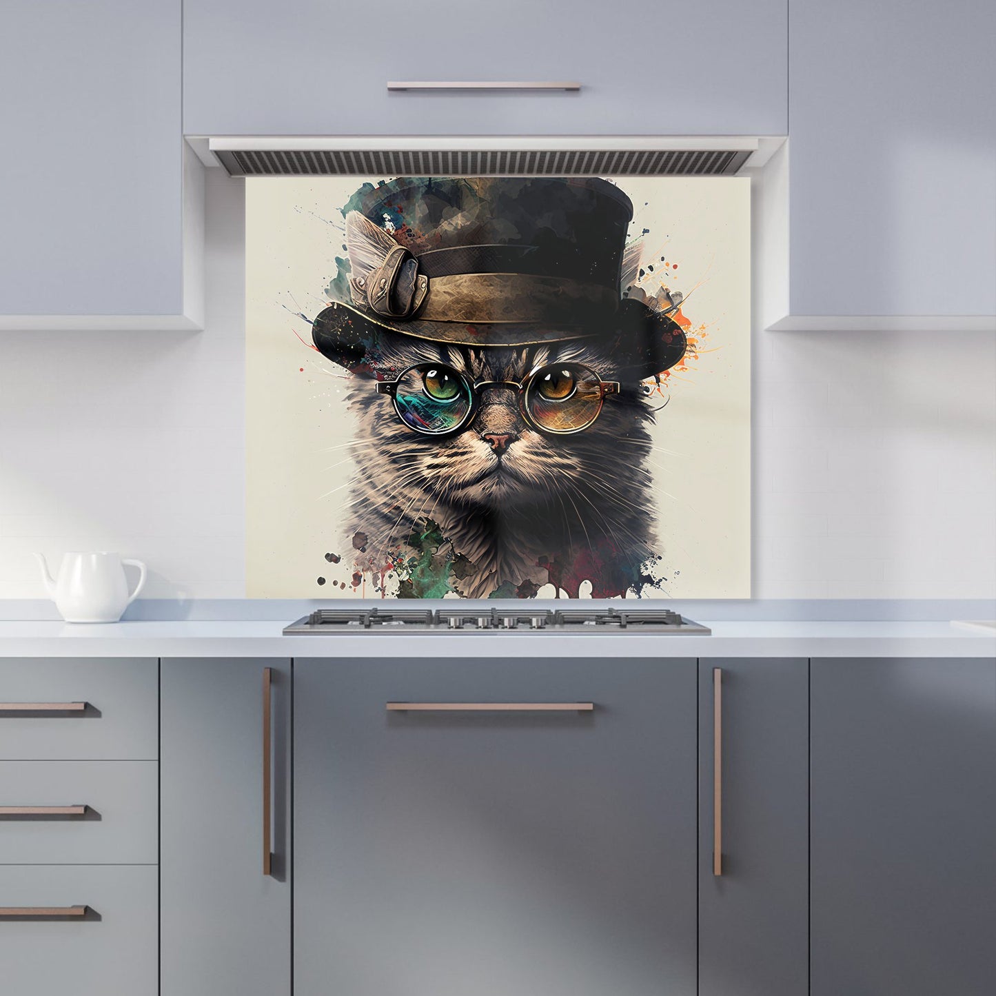 Cat With Glasses And Hat Splashart Kitchen Splashback