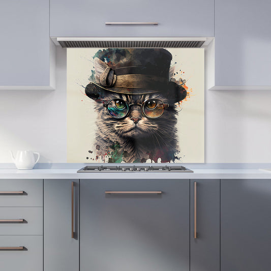 Cat With Glasses And Hat Splashart Kitchen Splashback