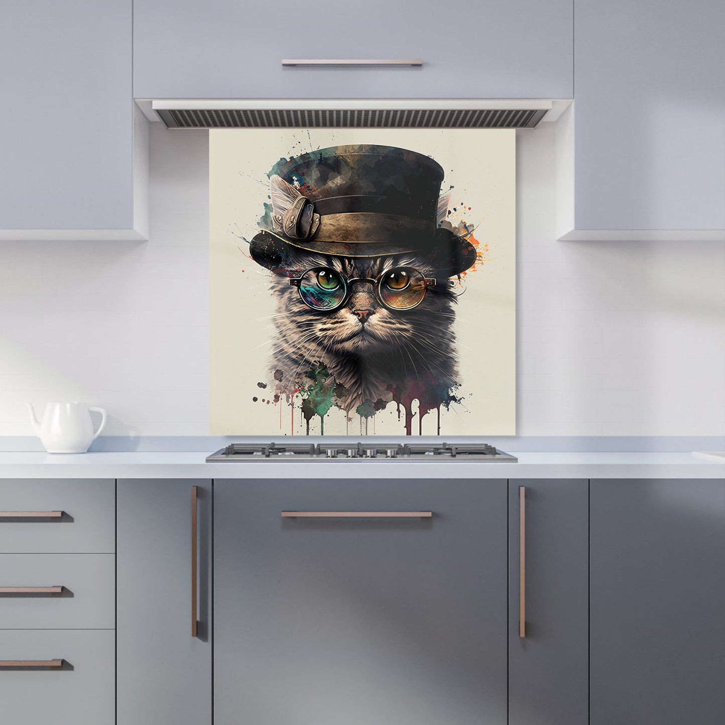Cat With Glasses And Hat Splashart Kitchen Splashback
