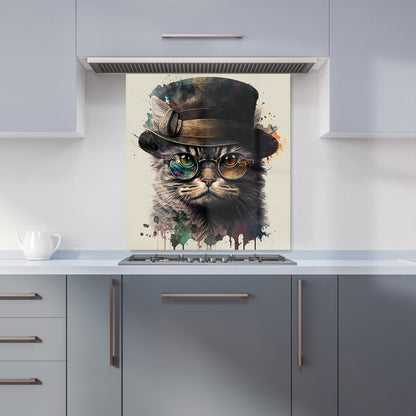 Cat With Glasses And Hat Splashart Kitchen Splashback