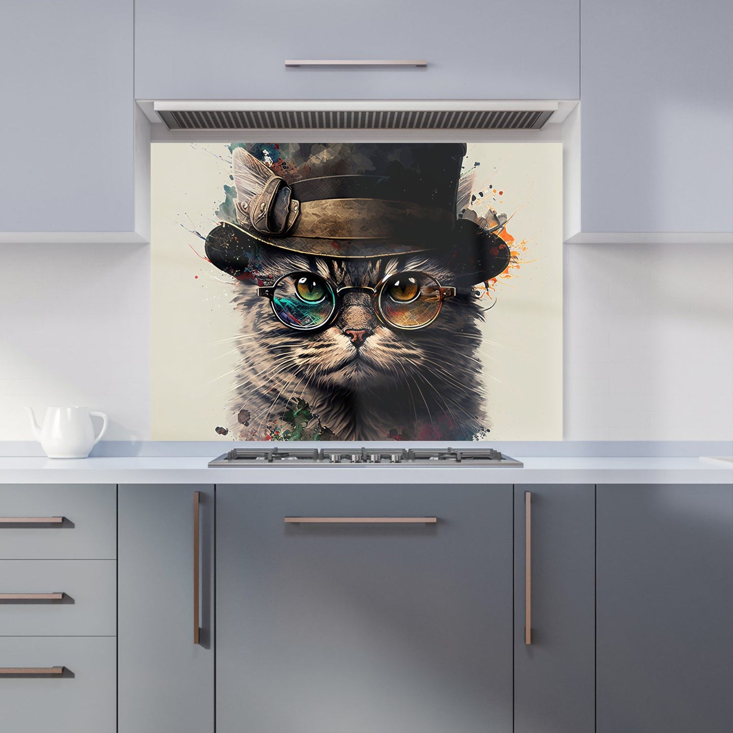 Cat With Glasses And Hat Splashart Kitchen Splashback