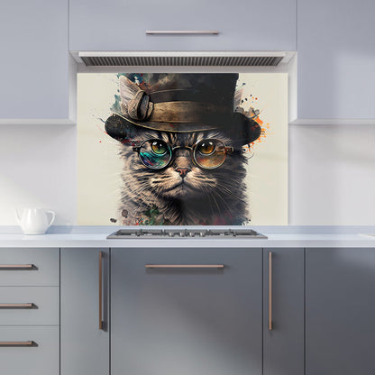 Cat With Glasses And Hat Splashart Kitchen Splashback