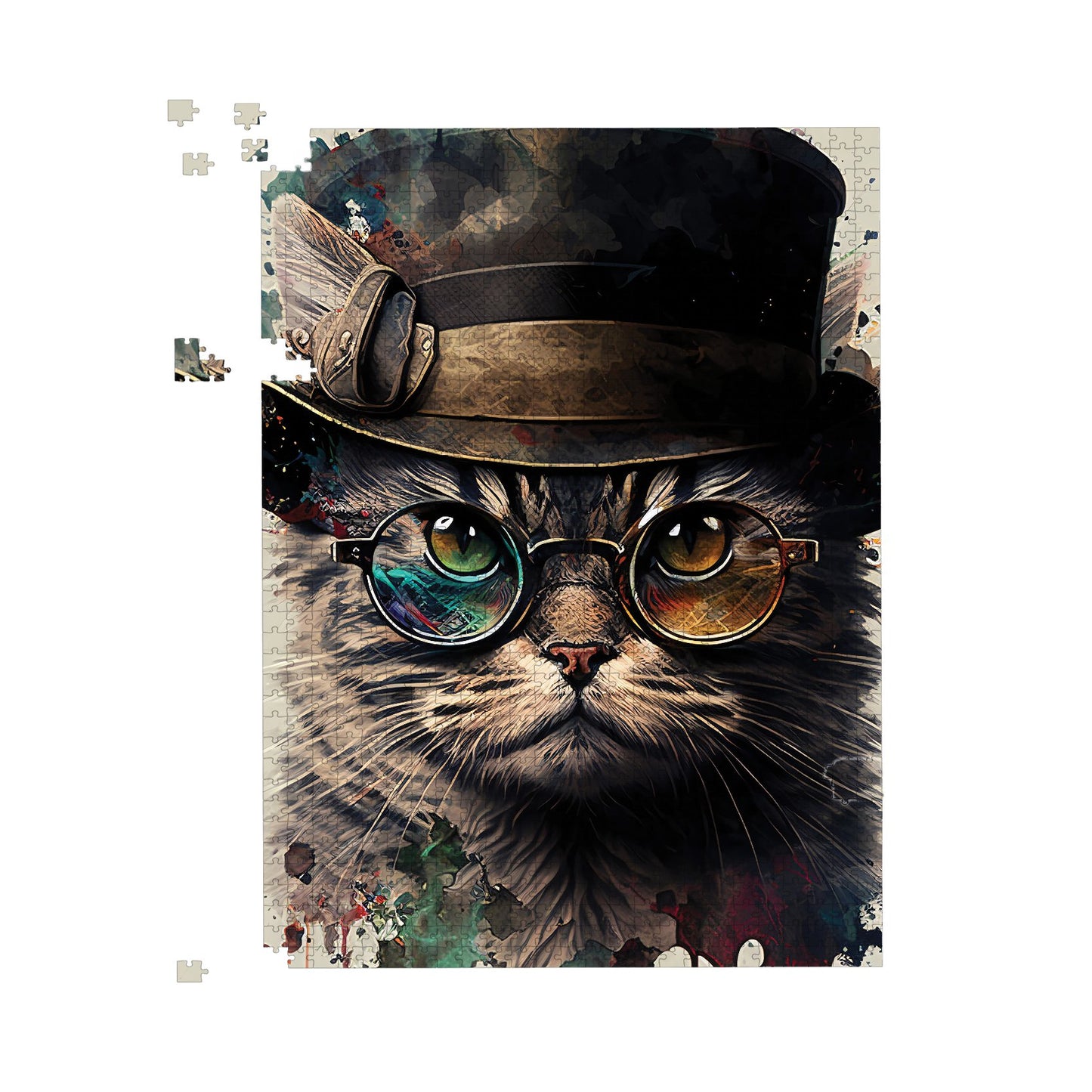 Cat With Glasses And Hat Splashart Jigsaw Puzzle