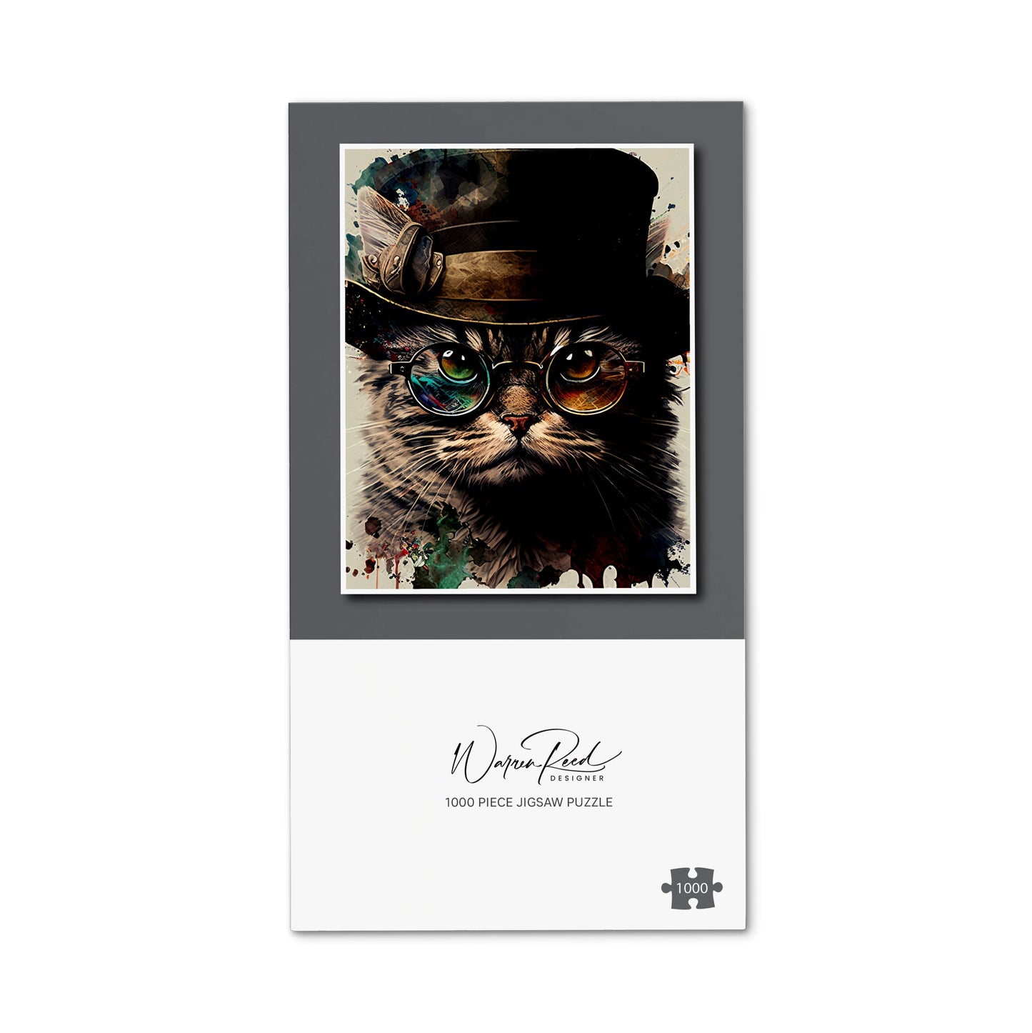 Cat With Glasses And Hat Splashart Jigsaw Puzzle