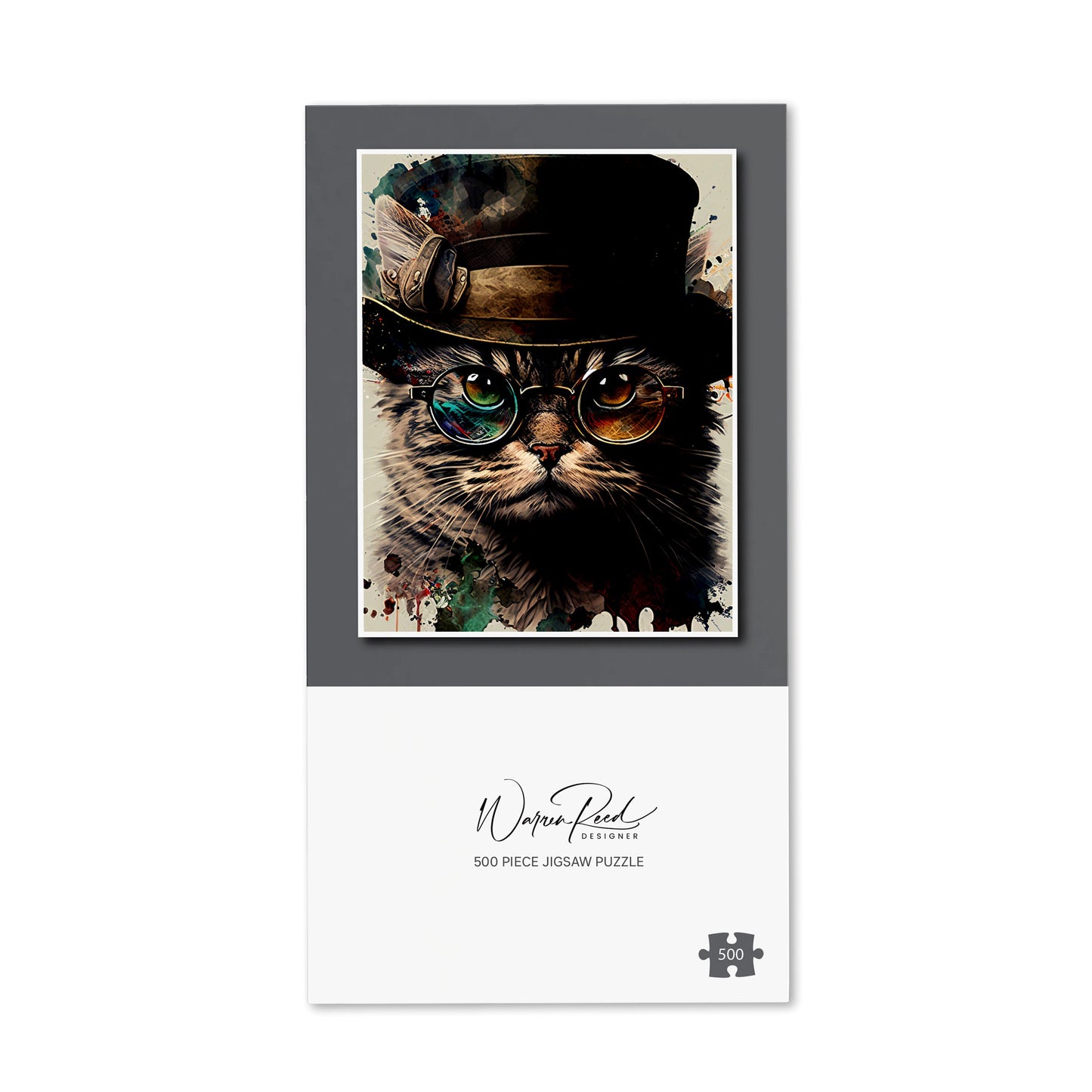 Cat With Glasses And Hat Splashart Jigsaw Puzzle