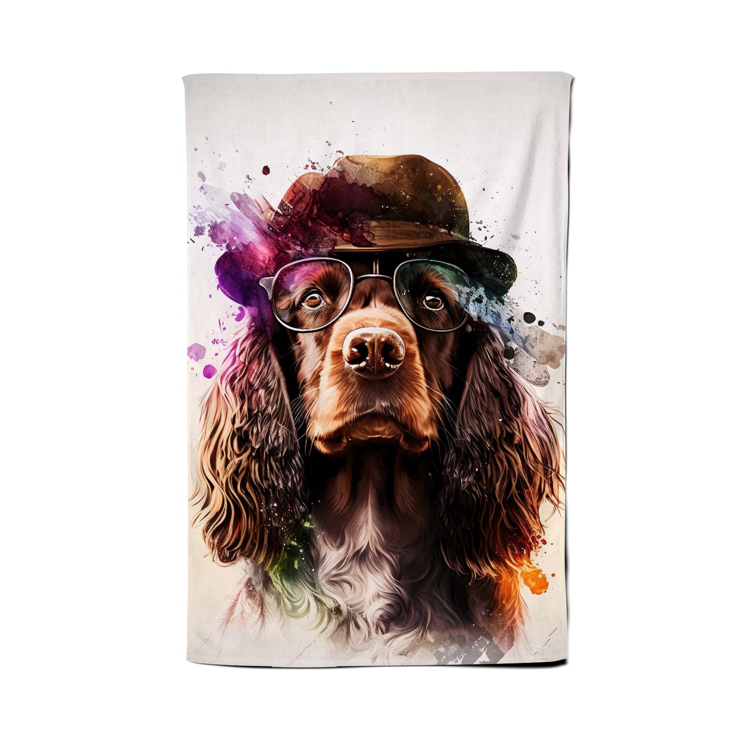 English Cocker Spaniel With Glasses Splashart Tea Towel
