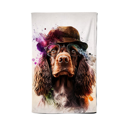 English Cocker Spaniel With Glasses Splashart Tea Towel