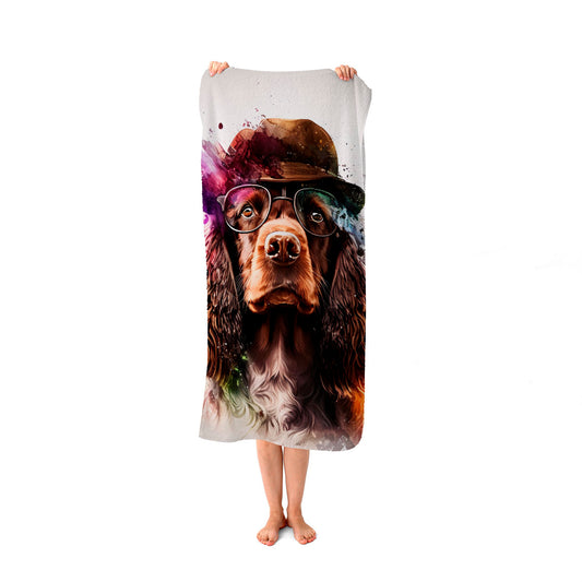English Cocker Spaniel Splashart Beach Towel