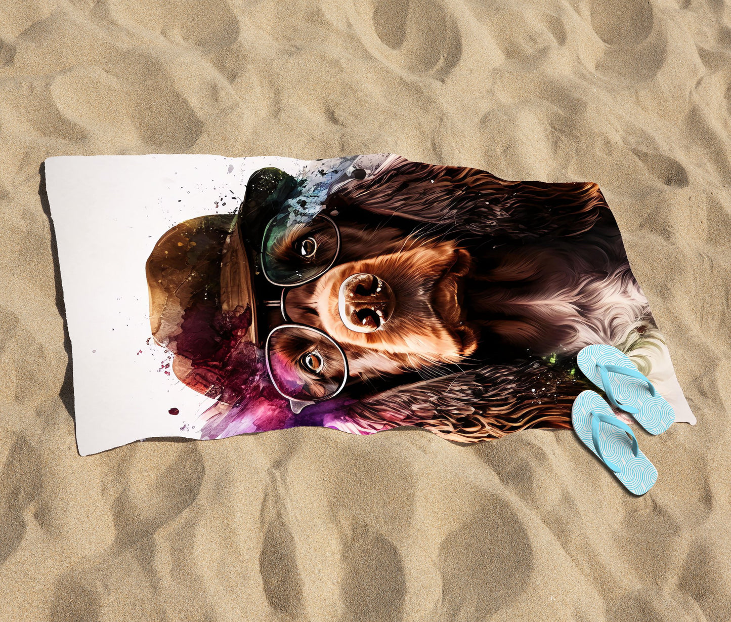 English Cocker Spaniel Splashart Beach Towel