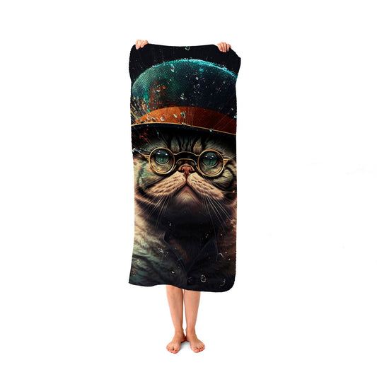 Shorthair Cat Splashart Beach Towel
