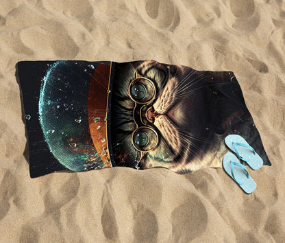 Shorthair Cat Splashart Beach Towel