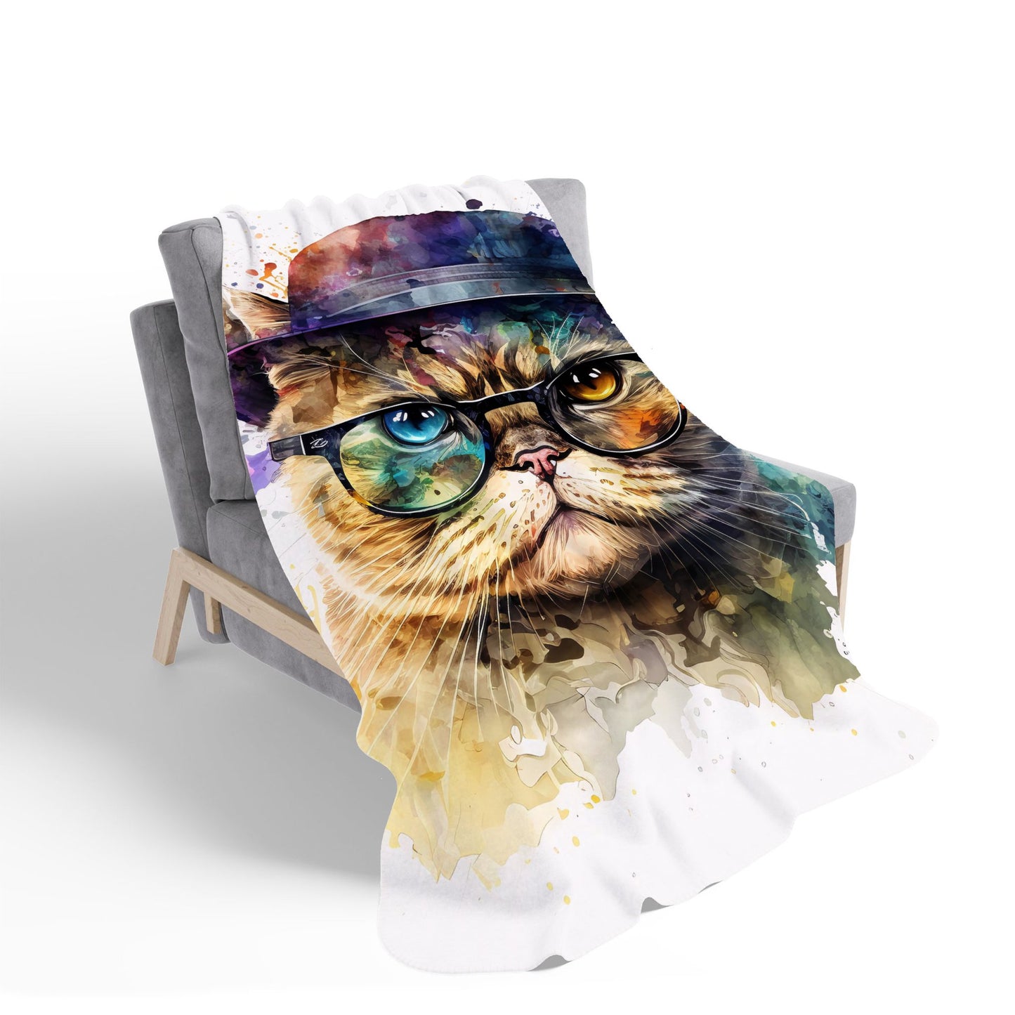 Shorthair Cat With Glasses Splashart Sherpa Blanket