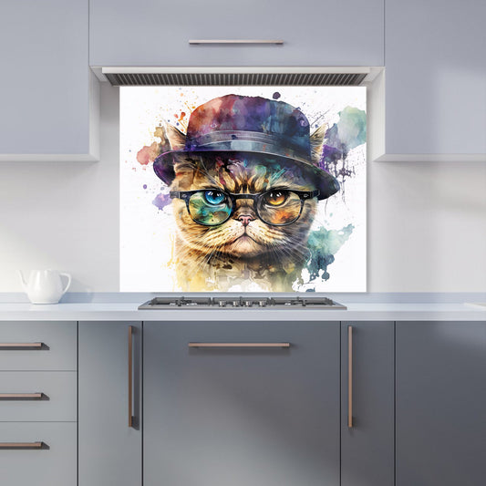 Shorthair Cat With Glasses Splashart Kitchen Splashback