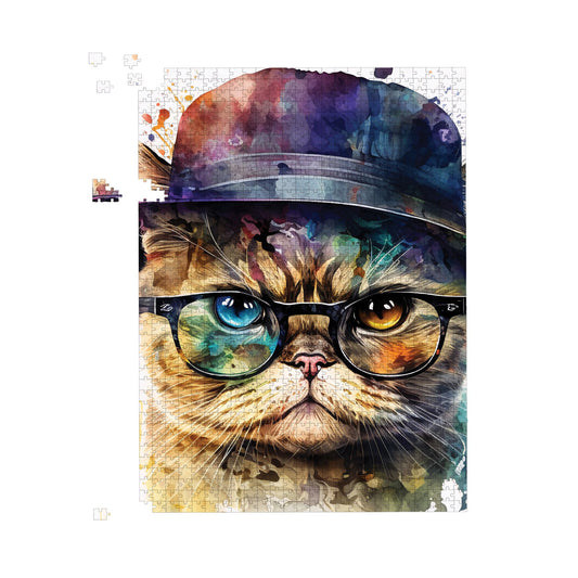 Shorthair Cat With Glasses Splashart Jigsaw Puzzle