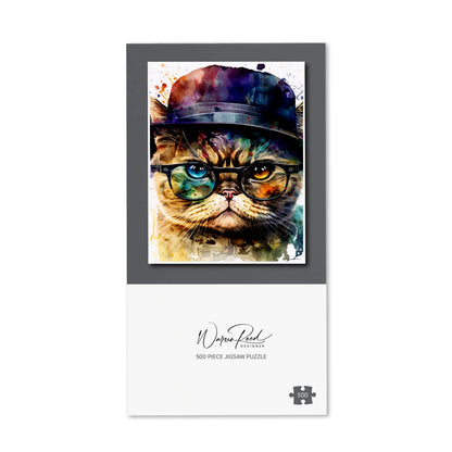 Shorthair Cat With Glasses Splashart Jigsaw Puzzle