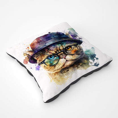 Shorthair Cat With Glasses Splashart Pet Bed