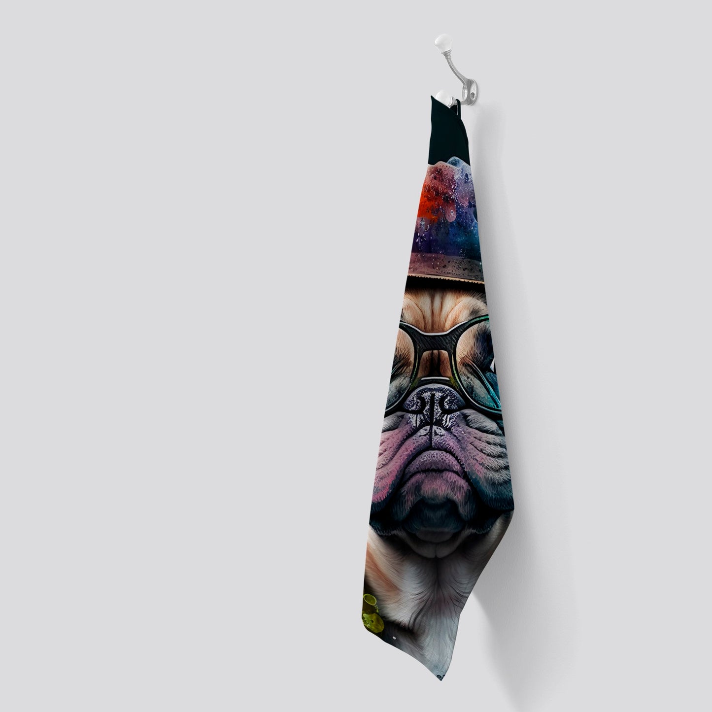 French Bulldog Dog With Glasses Splashart Tea Towel