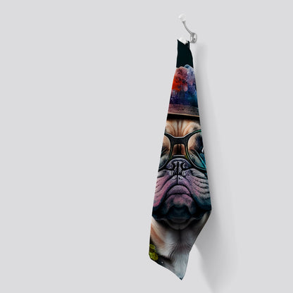 French Bulldog Dog With Glasses Splashart Tea Towel