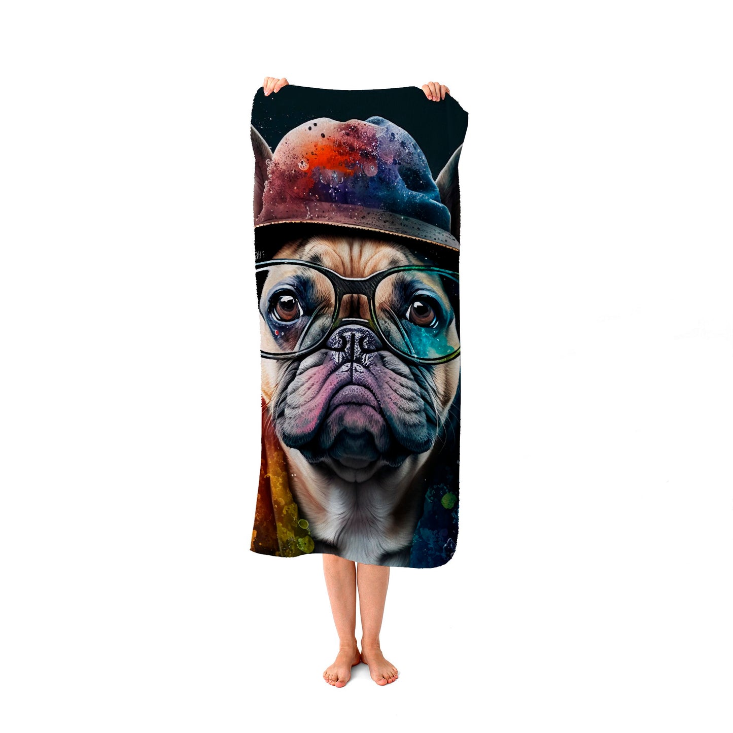 French Bulldog Dog Splashart Beach Towel