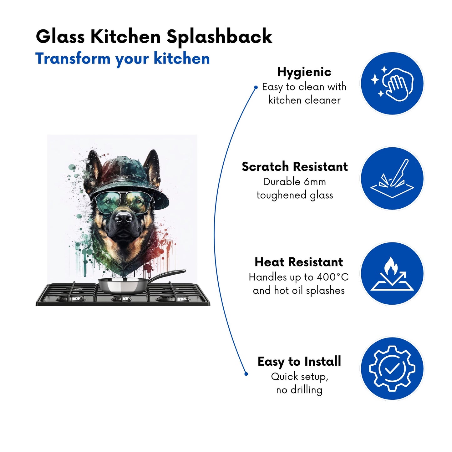 German Shepherd Splashart Kitchen Splashback