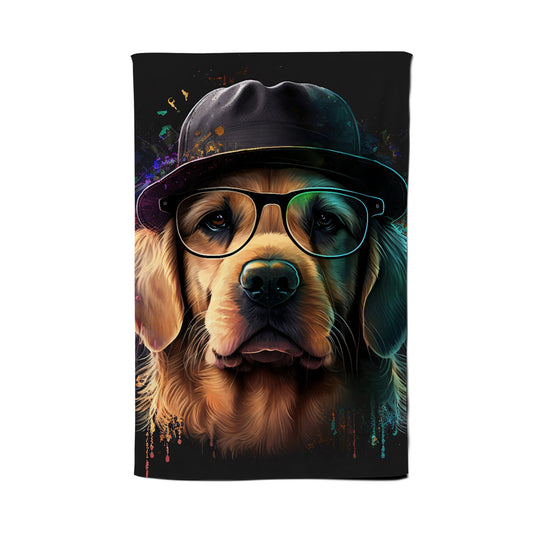 Golden Retriever Dog With Glasses Splashart Tea Towel