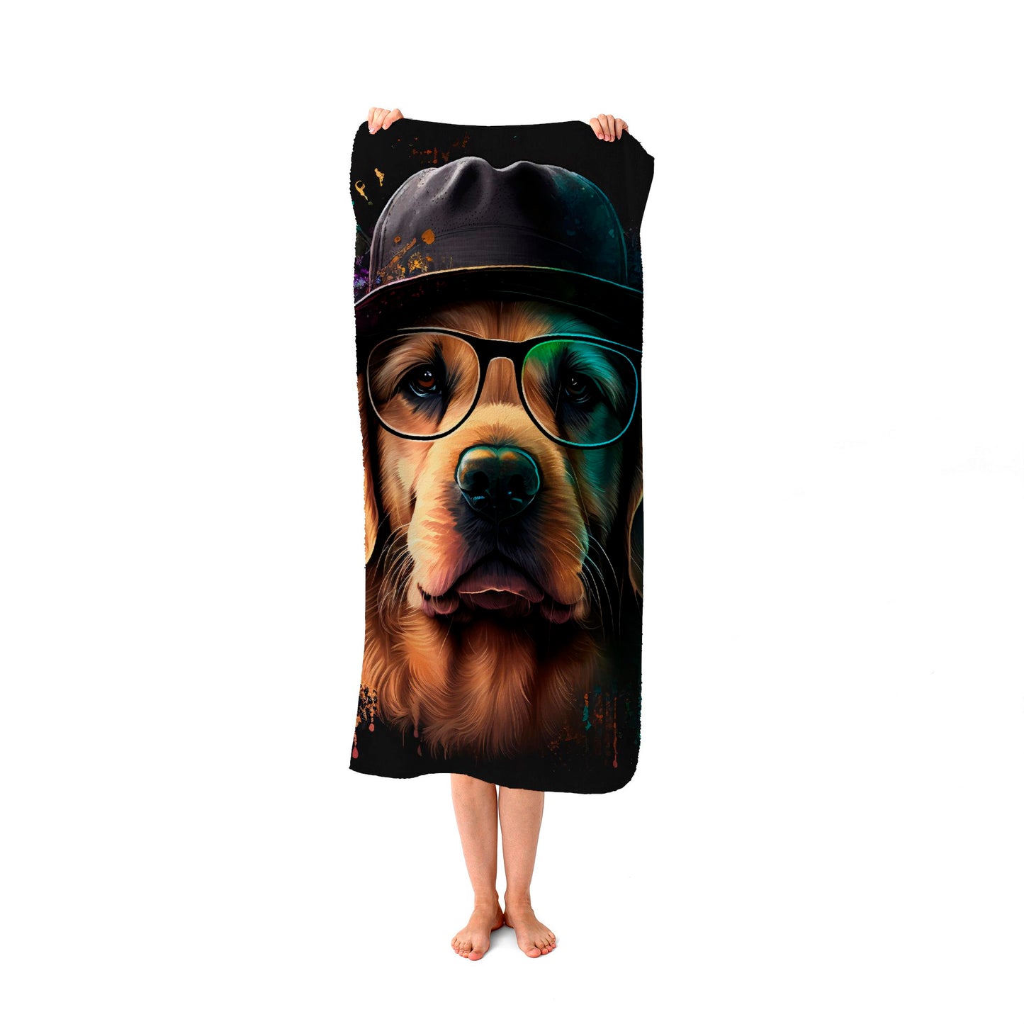 Golden Retriever Dog Splashart Beach Towel