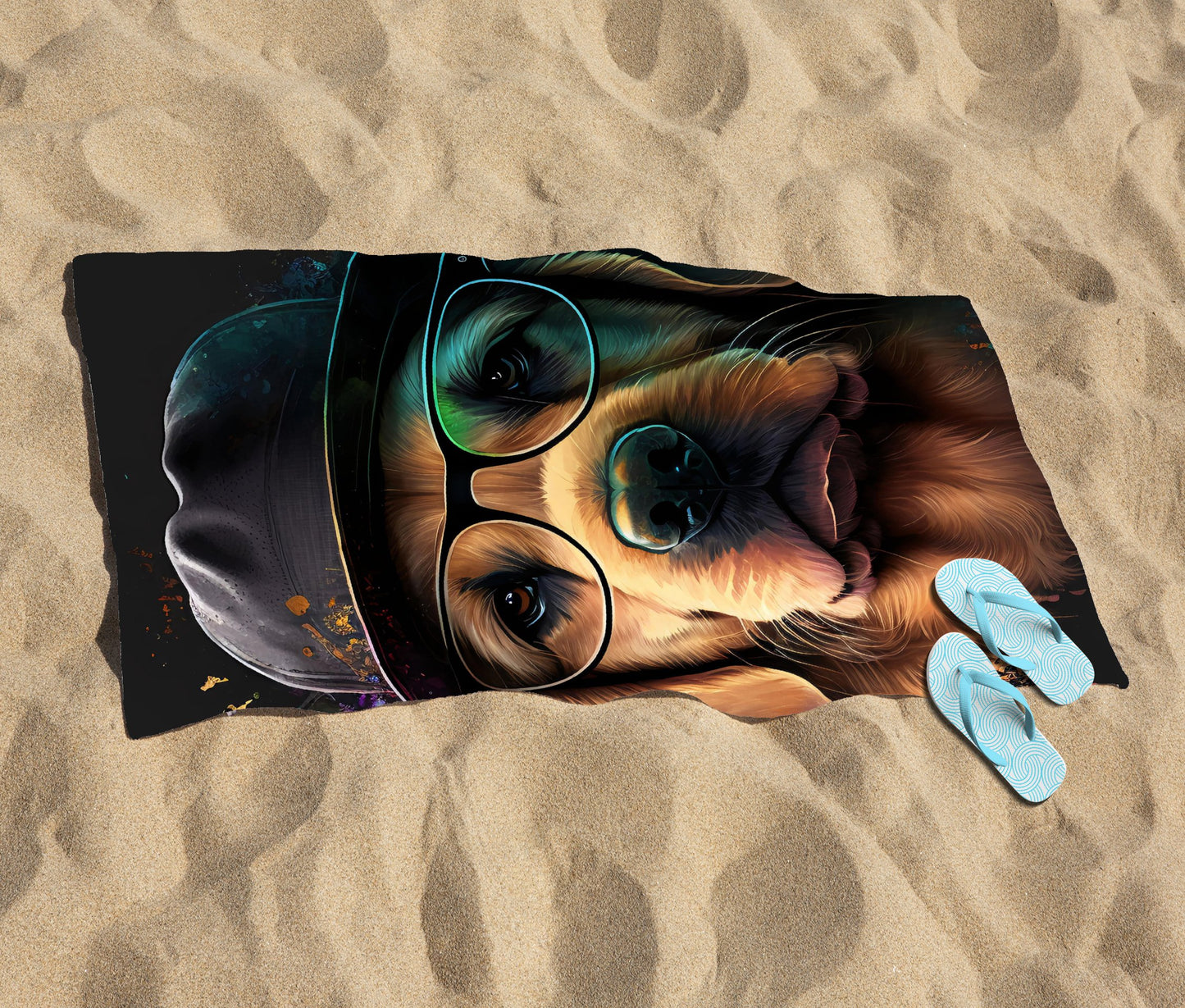 Golden Retriever Dog Splashart Beach Towel