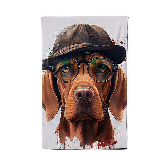 Hungarian Vizsla Dog With Glasses Splashart Tea Towel