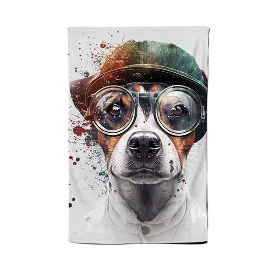 Jack Russell Terrier Dog With Glasses Splashart Tea Towel