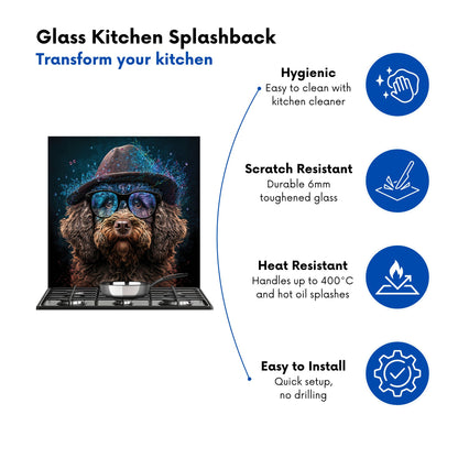 Labradoodle Dog With Glasses Splashart Kitchen Splashback