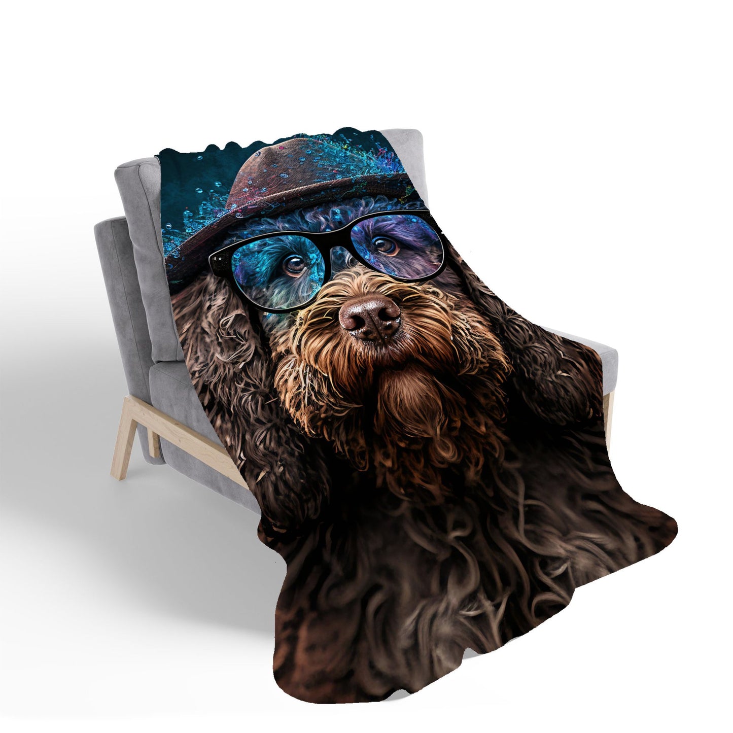 Labradoodle Dog With Glasses Splashart Sherpa Blanket