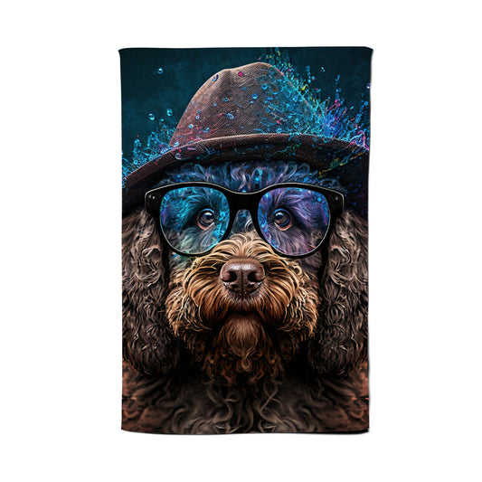Labradoodle Dog With Glasses Splashart Tea Towel