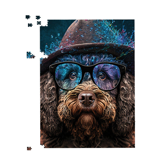 Labradoodle Dog With Glasses Splashart Jigsaw Puzzle