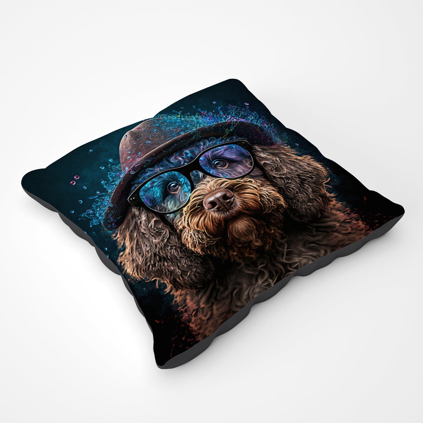 Labradoodle Dog With Glasses Splashart Pet Bed