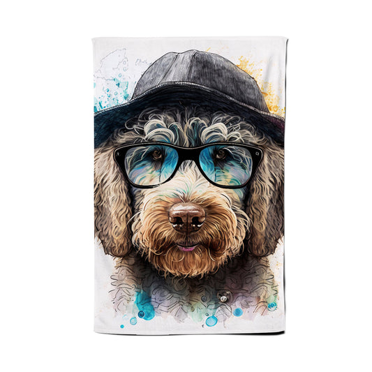 Labradoodle Dog Face Splashart Tea Towel