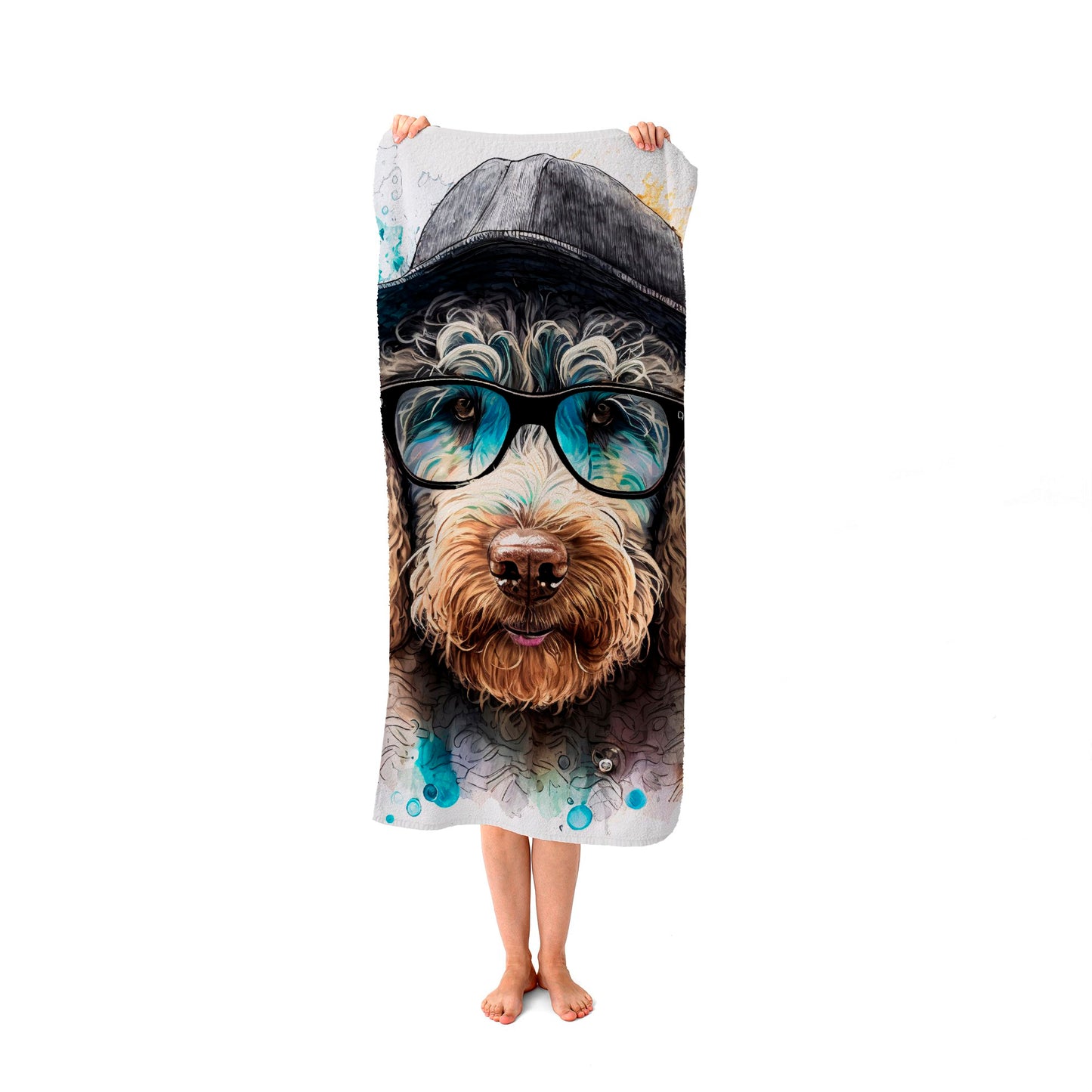 Labradoodle Dog Face Splashart Beach Towel