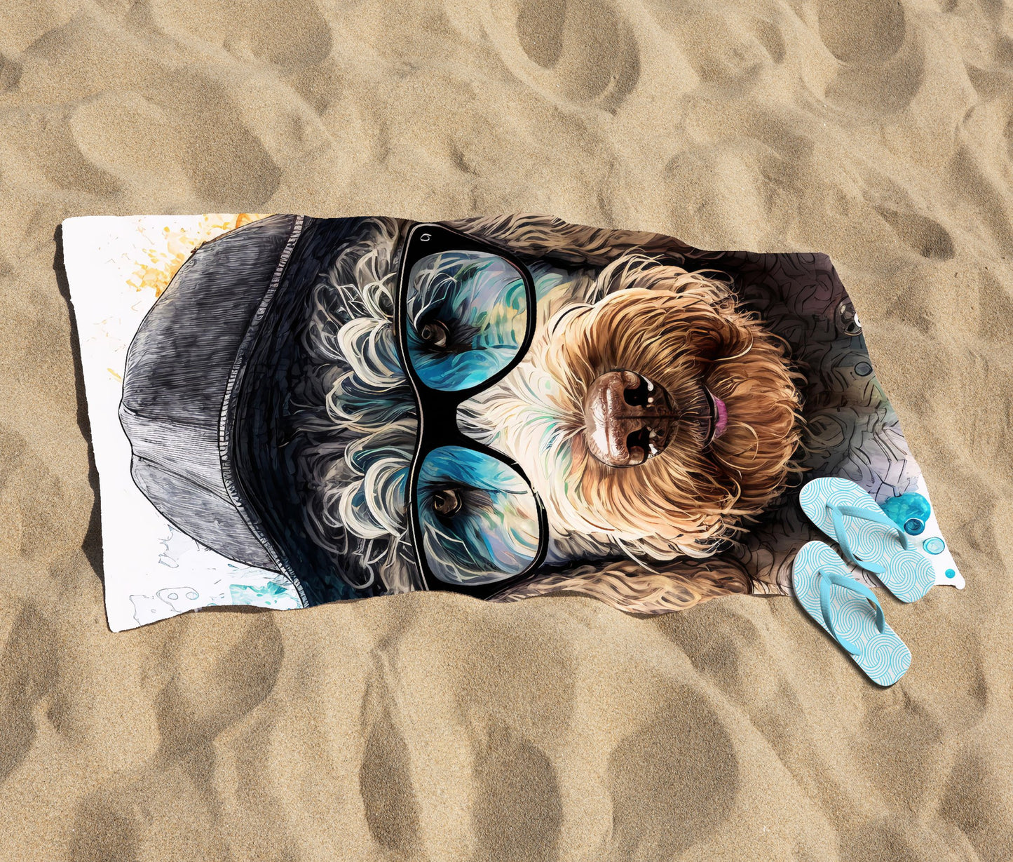 Labradoodle Dog Face Splashart Beach Towel