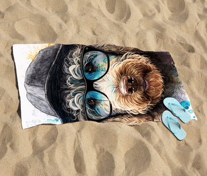 Labradoodle Dog Face Splashart Beach Towel
