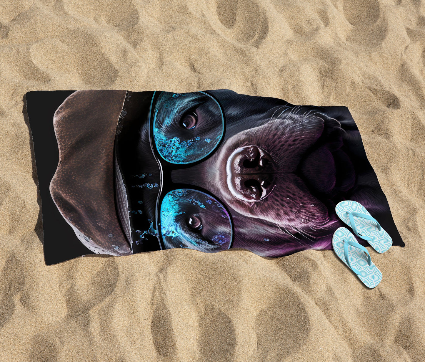 Labrador Retriever Dog Splashart Beach Towel