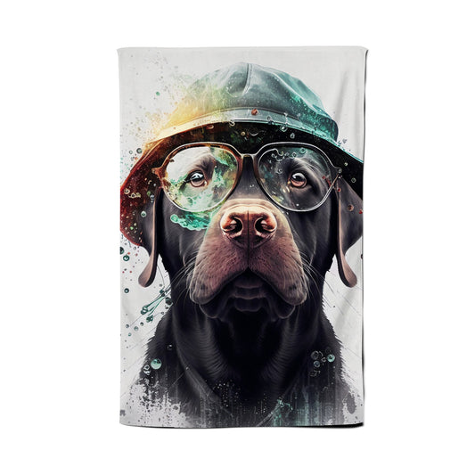 Labrador Retriever Dog With Glasses Splashart Tea Towel