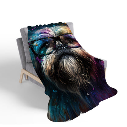 Lharsa Apso Dog Face Splashart Sherpa Blanket