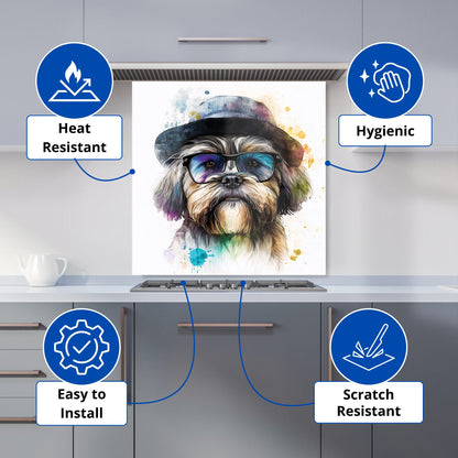 Lhasa Apso Dog With Glasses Splashart Kitchen Splashback