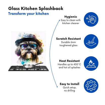 Lhasa Apso Dog With Glasses Splashart Kitchen Splashback