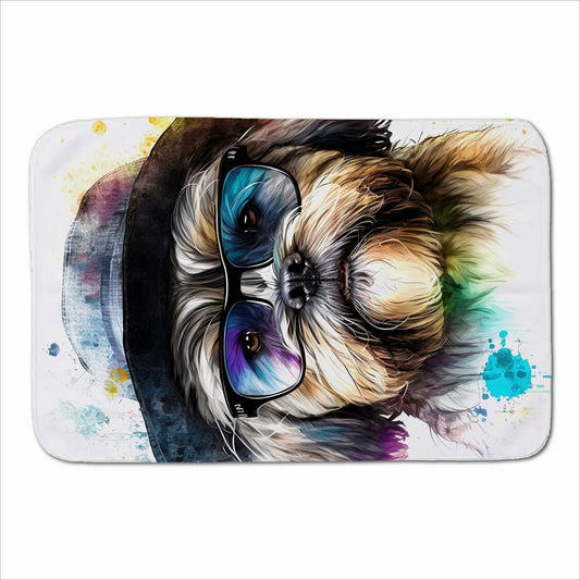 Lhasa Apso Dog With Glasses Splashart Sherpa Blanket