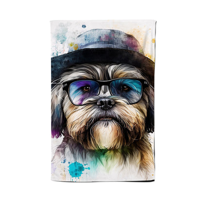 Lhasa Apso Dog With Glasses Splashart Tea Towel