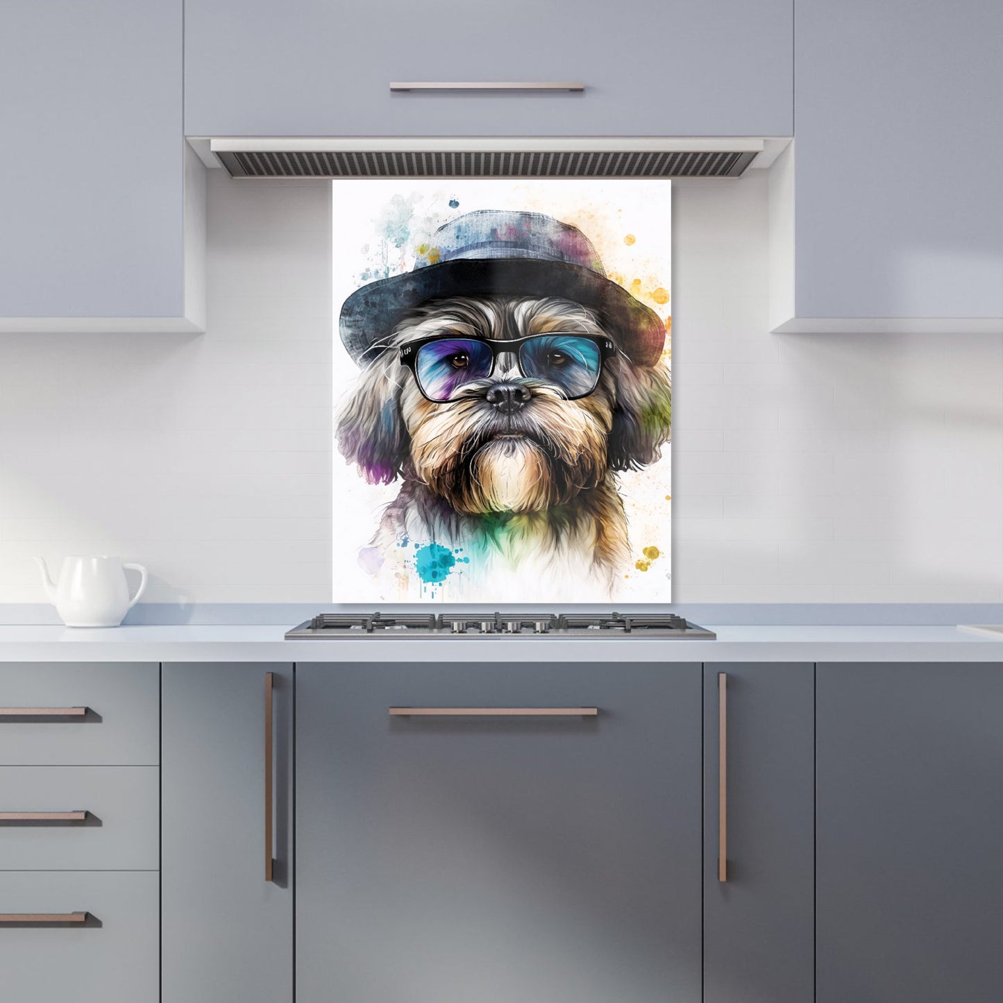 Lhasa Apso Dog With Glasses Splashart Kitchen Splashback