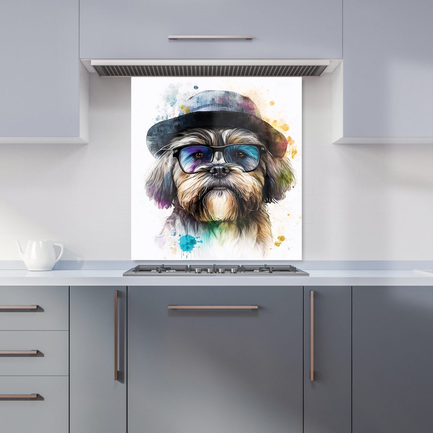 Lhasa Apso Dog With Glasses Splashart Kitchen Splashback