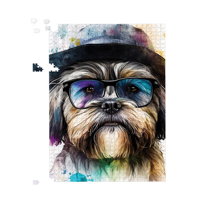 Lhasa Apso Dog With Glasses Splashart Jigsaw Puzzle