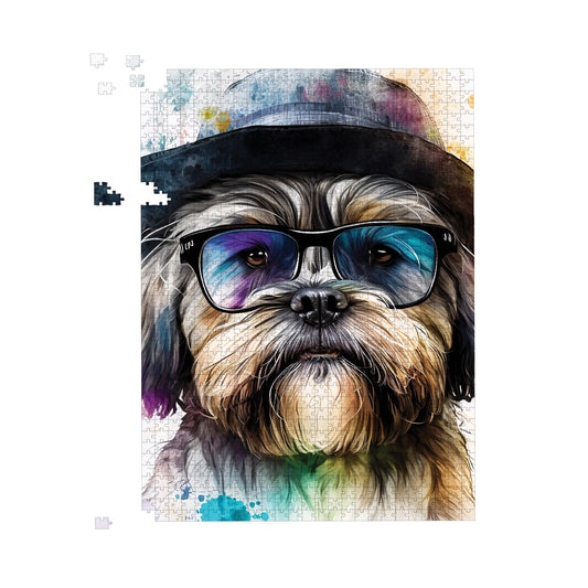 Lhasa Apso Dog With Glasses Splashart Jigsaw Puzzle